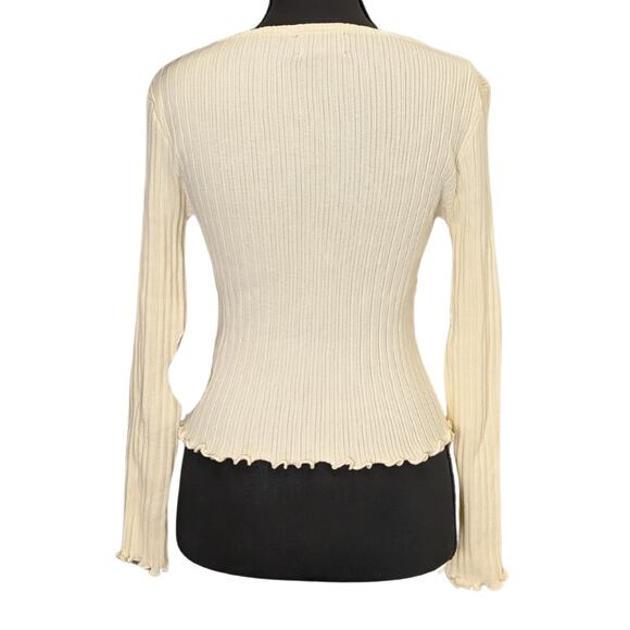 New With Tags Romantic Y2K Ribbed Babydoll Blouse w/ Lettuce Hems | Women's M - Picture 2 of 7